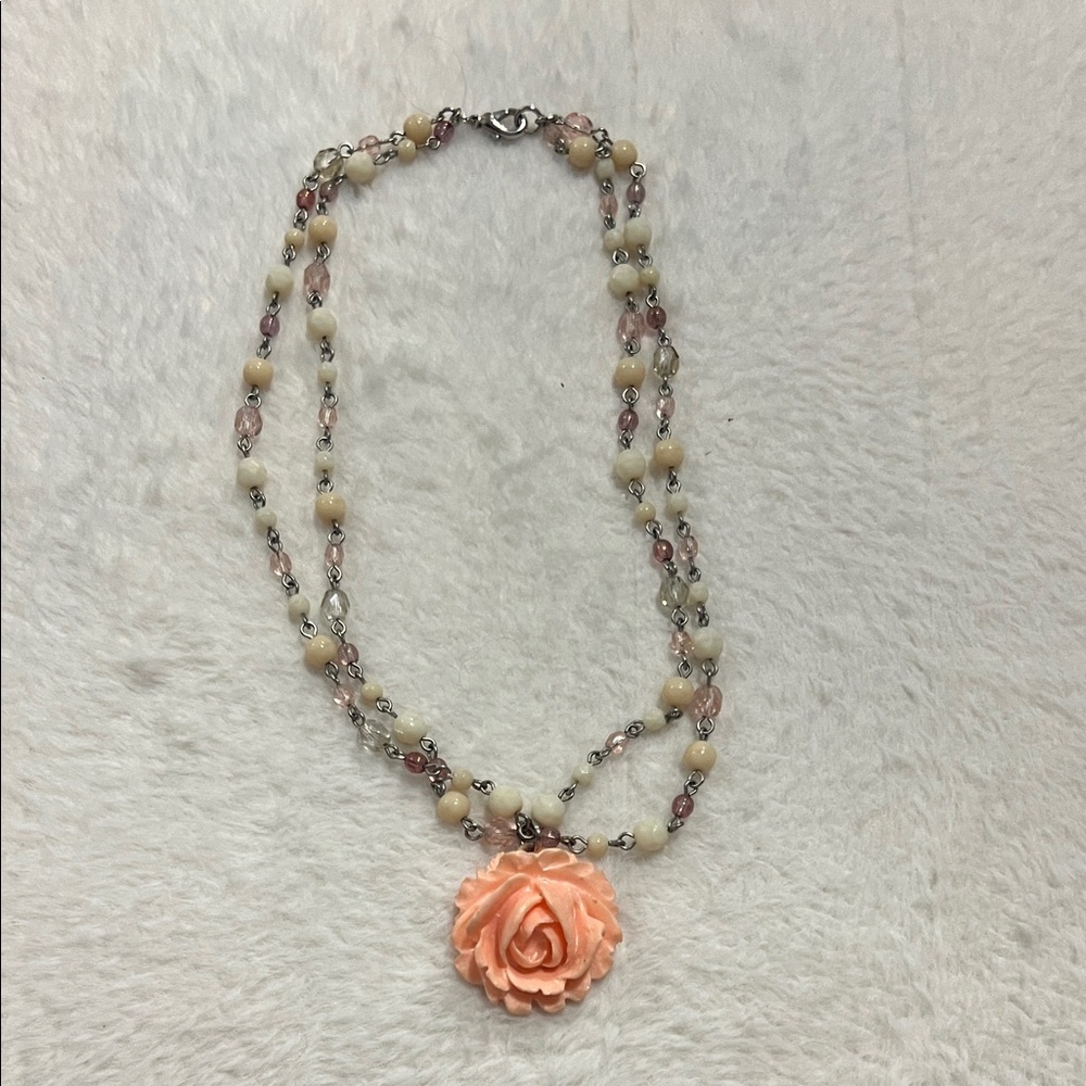 Peach Floral Pendant Necklace